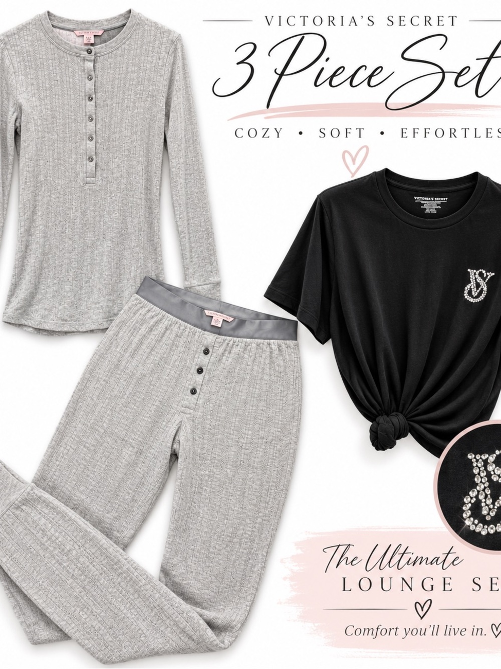 Victoria's Secret Gray & Black 3-Piece Lounge Set